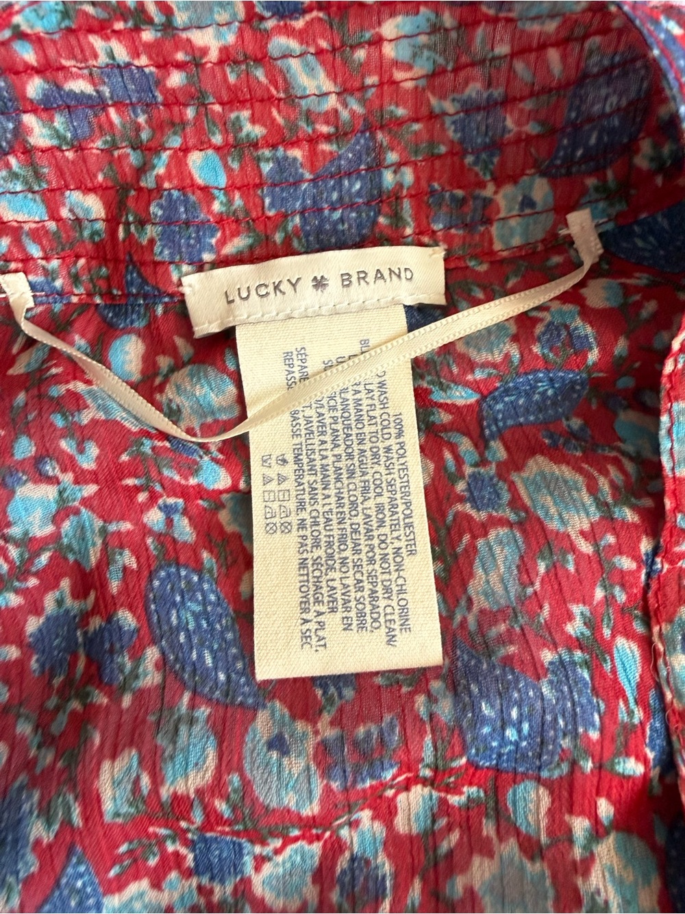 Lucky Brand | Red & Blue Floral Print Kimono | One